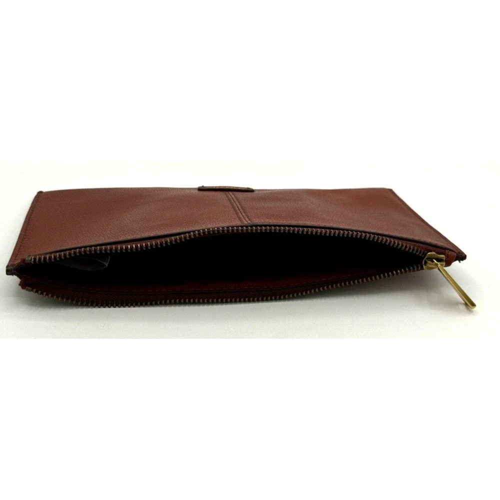 Fossil Pebbled Cowhide Leather Cinnamon Brown Zippered Money Wallet Pouch Clean!